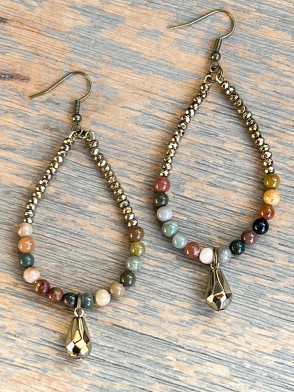 NWT Dylan Jewelry Giada Unakite Weathered Brass Tone Dangle Beaded Earrings